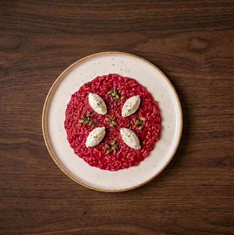 Dettaglio di un piatto dai colori intensi, ristorante gourmet in Valdarno