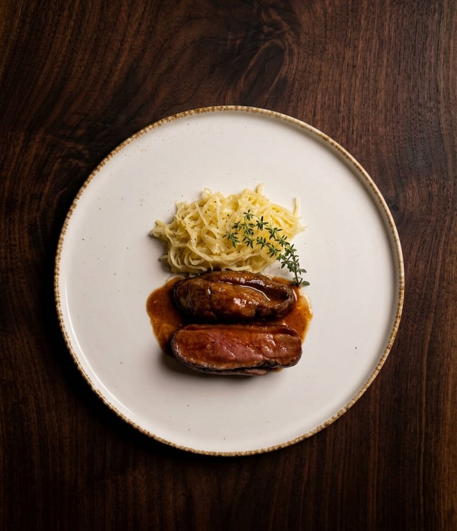 Petto d'anatra con cavolo, cucina toscana contemporanea